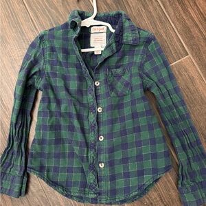 🪼Cat & Jack Girls' Green and Navy Plaid Button-Up Shirt